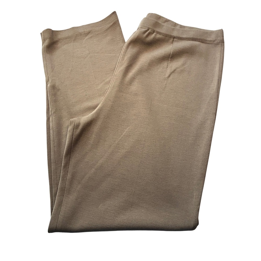 Ming Wang Knit Pants Women XL Tan Straight Leg Pull On Elastic Waist